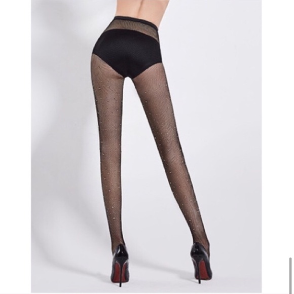 NEW Rhinestone Fishnet Pantyhose Tights - BLACK - Picture 6 of 6